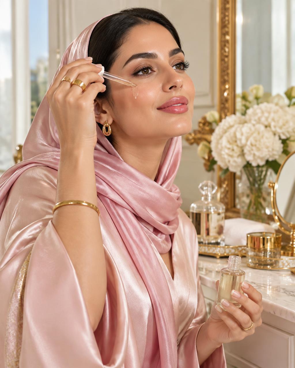 Woman applying face serum